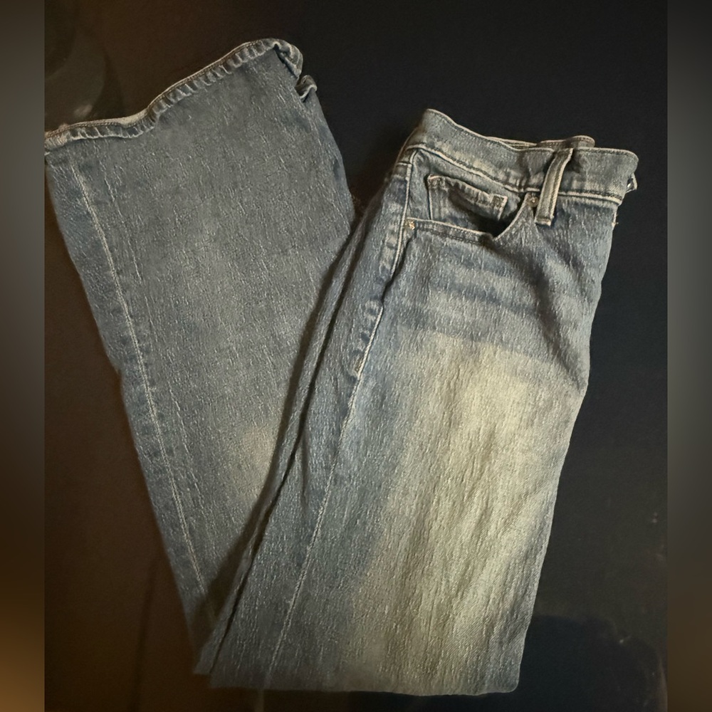 Express Women's Mid Rise 70s Flare Blue Jeans